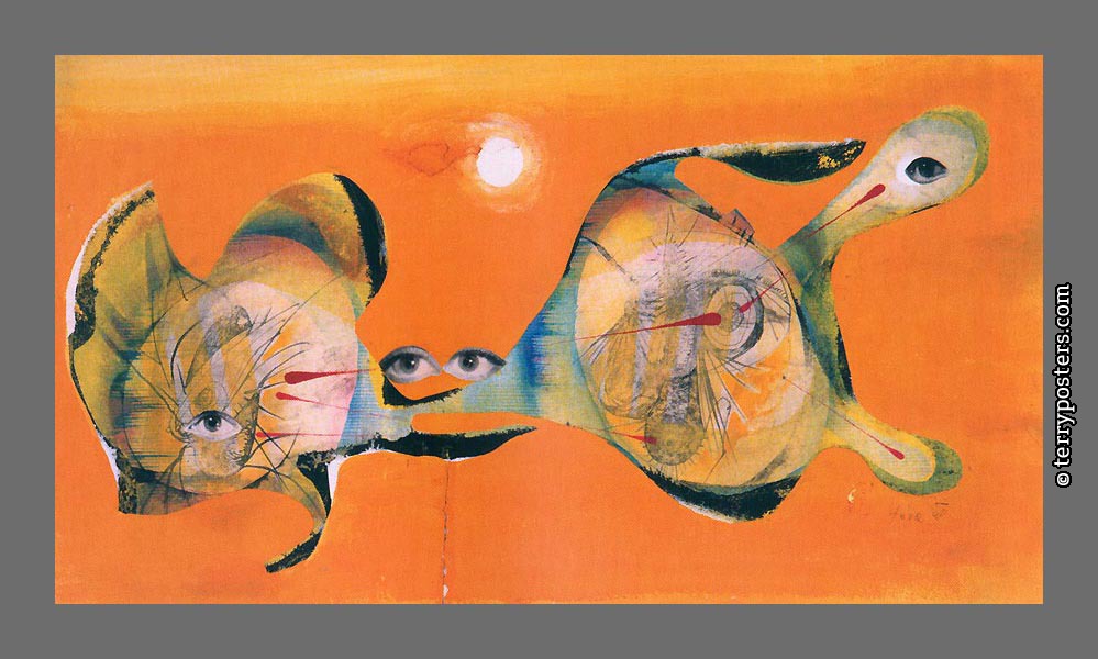 Doteky očí: tuš, tempera, anilin, papír, 21 x 39,5 cm; 1948